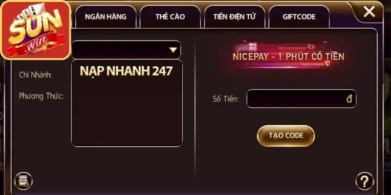 Hướng dẫn nạp tiền sunwin bằng hình thức NICEPAY